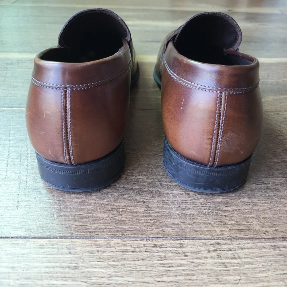 Salvatore Ferragamo Mens Brown Leather Gancini Monogram Loafers Shoes LC 41246